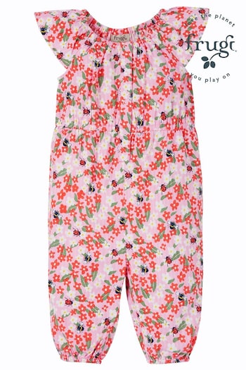 Frugi Pink Floral Seersucker Short Sleeve Playsuit (B21850) | £32 - £34