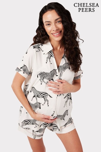 Chelsea Peers White Maternity Organic Cotton Zebra Print Short Pyjama Set (B21852) | £32