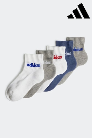 adidas Blue/Grey Kids Linear Ankle Socks 5 Pairs (B21857) | £10