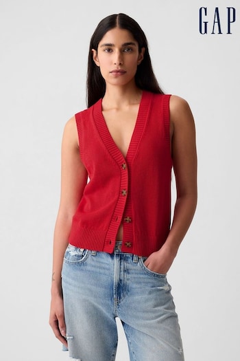Gap Red Linen Blend Sleeveless Knit Vest (B21889) | £30