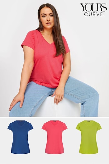 Yours Curve Pink ShelittaS 3 PACK Curve Blue & Green T-Shirts (B21896) | £30