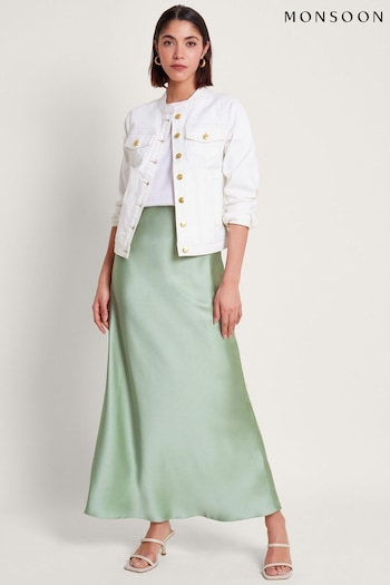 Monsoon Green Sofia Satin Maxi Skirt (B21939) | £49