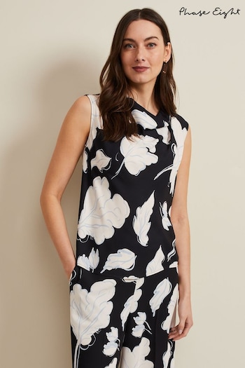 Phase Eight Blue Noelle Leaf Print Cowl Neck Top (B21985) | £69