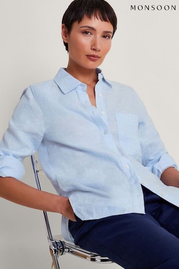 Monsoon Blue Charlie Longline Linen Shirt (B21998) | £59