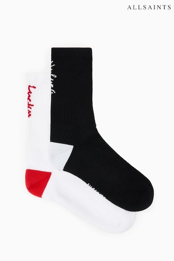 AllSaints White Unlucky Lucky Socks 2 Pack (B22162) | £19