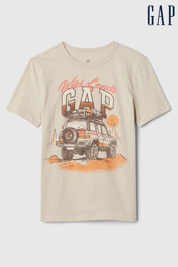 Gap Beige Logo Graphic Short Sleeve Crew Neck T-Shirt (B22261) | £10