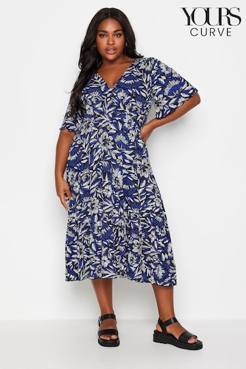 Yours Curve Blue Floral Angel Sleeve Midi Dress (B22269) | £37