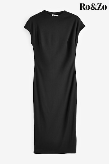 Ro&Zo Rib Knit Midi Black Dress (B22307) | £79
