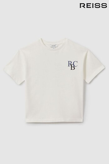 Reiss Ecru/Blue Sennen Oversized Cotton Motif Shirt (B22346) | £24