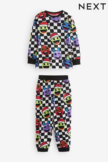 Multi Christmas Checkerboard Faces Single Long Sleeve 100% Cotton Pyjamas (3-16yrs) (B22474) | £13 - £18