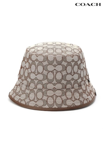 COACH Vevers Signature Jacquard Bucket Brown Hat (B22588) | £125