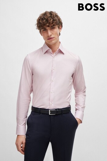 BOSS Pink Slim-Fit Shirt In Printed Stretch-Cotton Dobby (B22641) | £129