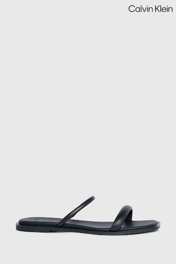 Calvin pentru Klein Flat Leather Black Slides (B22895) | £110