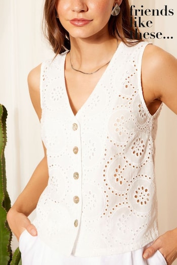 All Food & Drink White Brodeire Button Through Waistcoat (B22951) | £28
