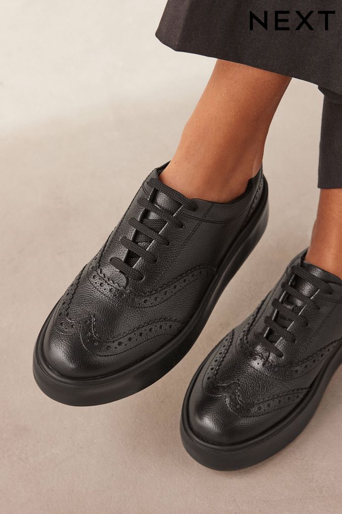 Women s Black Leather Trainers Next Official Site