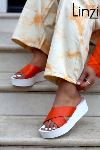 Linzi Orange Kasper Faux Leather Crossover Front Strap Flatform Sandals (B23037) | £32