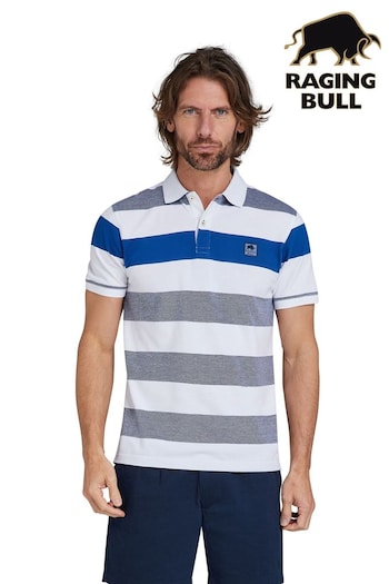 Raging Bull Blue Birdseye Stripe Polo Shirt (B23075) | £54 - £59