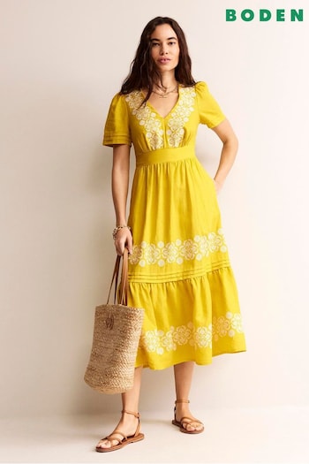 Boden Yellow Petite Eve Linen Midi Dress (B23110) | £155