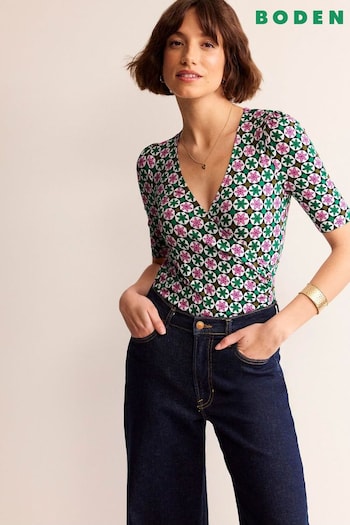 Boden Green Wrap Front Jersey Top (B23192) | £48