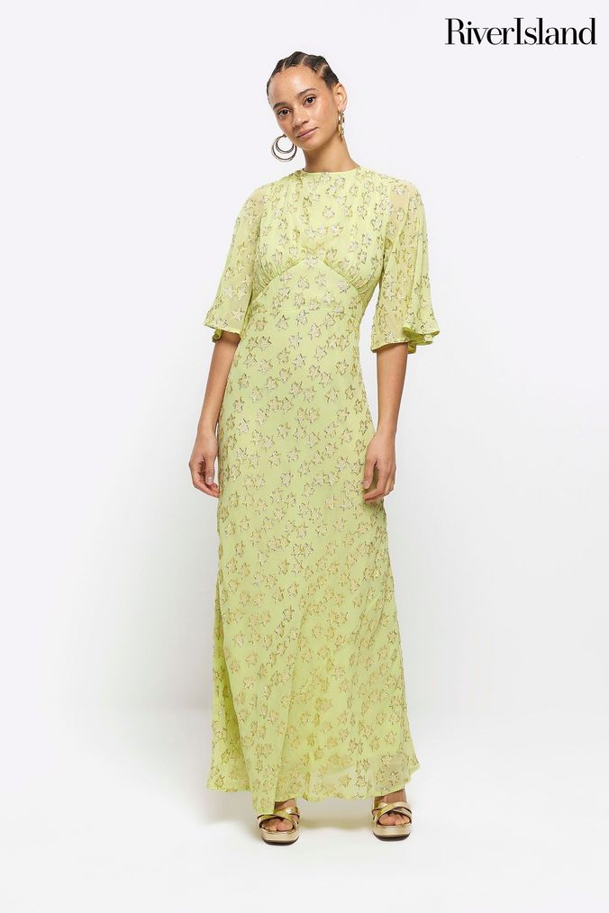Buy Women s Green Maxi A line Wedding Guest Sparkle Dresses Online ParallaxShops