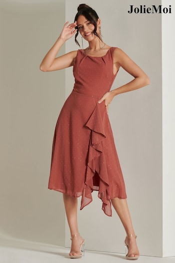 Jolie Moi Red Embellished Frill Hem Chiffon Dress (B23433) | £65
