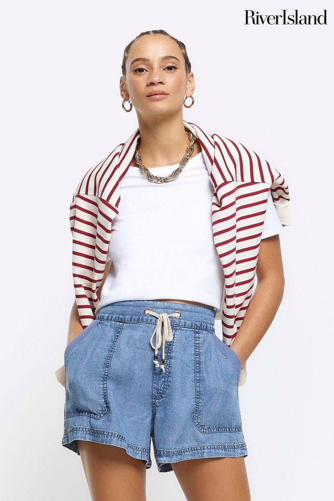 River island white sales shorts