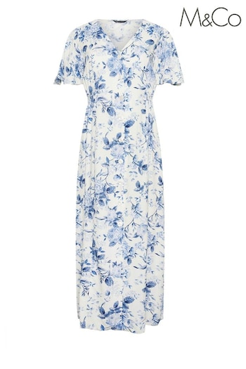 M&Co White Button Thru Angel Sleeve Dress (B23509) | £34