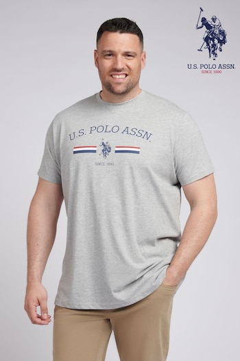 U.S. Polo Assn. Mens Big & Tall Grey Stripe Rider T-Shirt (B23528) | £30