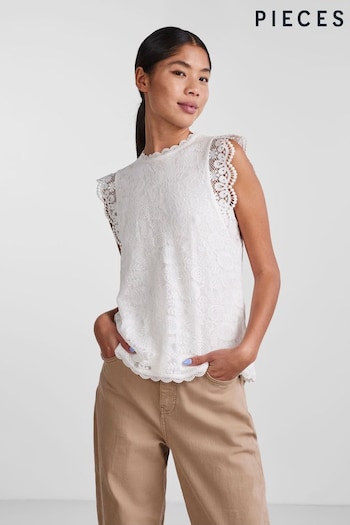 PIECES White Lace Detail Top (B23553) | £24