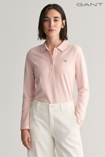 GANT Pink Shield Long Sleeve Pique Polo Shirt (B23611) | £90