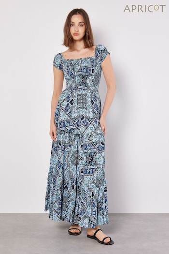 Apricot Blue Scarf Print Milkmaid Maxi Dress (B23620) | £40