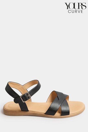 Black Cross Strap Sandals In Extra Wide EEE Fit (B23639) | £31