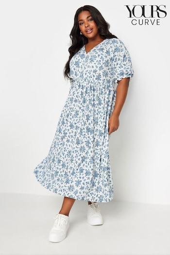 Yours Curve White LIMITED COLLECTION Vintage Floral Textured Midaxi Dress easy (B23656) | £34