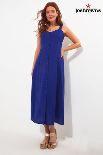 Joe Browns Blue Cobalt Linen Blend Button Through Full Skirt Maxi Dress (B23717) | £70