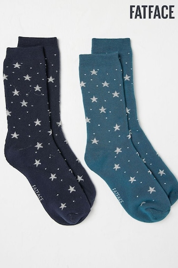 FatFace Blue Navy Star Womens Welly Socks 2 Pack (B23759) | £14