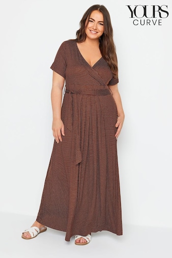 Yours Curve Brown Dot Print Wrap Maxi Dress (B23817) | £37
