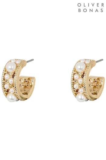 Oliver Bonas Dion Faux Pearl Hoop White Earrings (B23833) | £16
