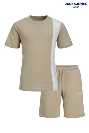 JACK & JONES JUNIOR Jersey Shorts and Short Sleeve Brown T-Shirt Set (B23839) | £28