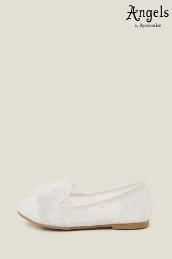 Angels By Accessorize Girls White Lace Bow Ballerina Flats (B24024) | £22 - £23