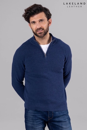 Lakeland Leather Blue footwear-accessories Clothing Weston Quarter Zip Knitted Cotton Jumper (B24031) | £49