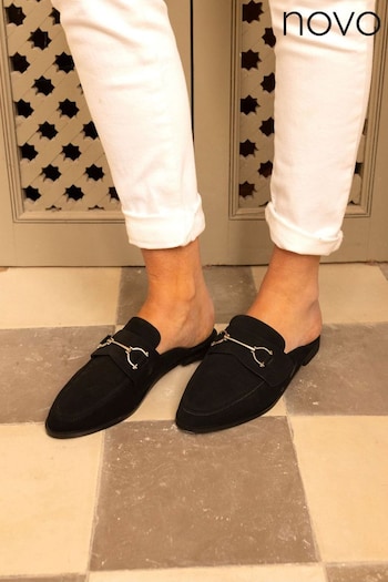 Novo Black Wide Fit Eleanora Backless Loafer Mules (B24068) | £34