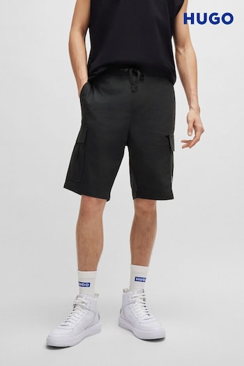 HUGO Brown Logo Patch Cotton Drawstrong Shorts Linen (B24142) | £99