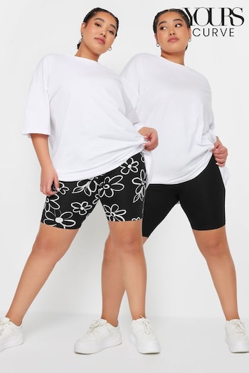 Yours Curve Black 2 PACK Floral Print Cycling Shorts (B24297) | £22