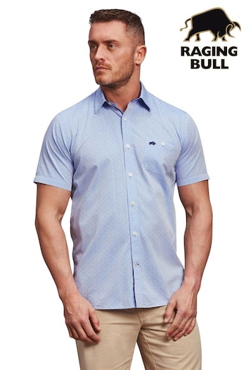 Raging Bull Blue Short Sleeve Dobby Shirt (B24315) | £64 - £74