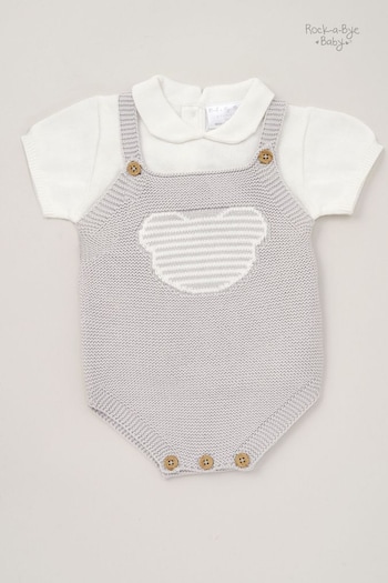 Rock-A-Bye Baby Boutique Grey Cotton Jersey T-Shirt and Knit Dungaree Set (B24346) | £20