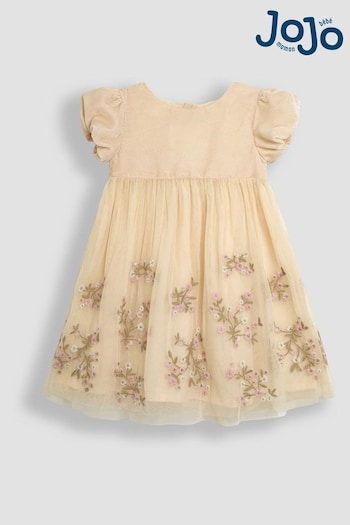 JoJo Maman Bébé Cream Floral Embroidered Tulle Party Dress (B24356) | £45 - £51