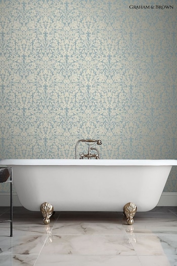 Graham & Brown Blue Hartley Damask Wallpaper (B24409) | £1