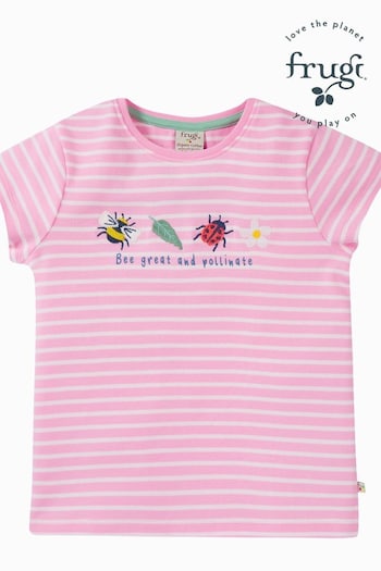 Frugi Pink Stripe Applique Short Sleeve T-Shirt (B24462) | £24