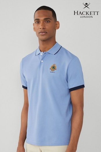 Hackett London Men Blue Short Sleeve Mirror Polo Shirt (B24467) | £120