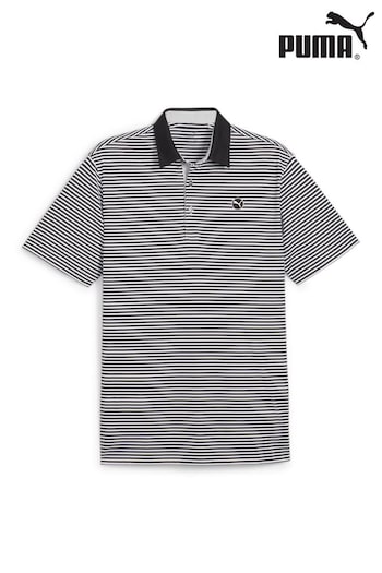 Puma FLAKES Black Pure Stripe Golf Mens Polo Shirt (B24507) | £40
